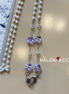 HALOkrACC韩国粉心紫蝴蝶口罩链