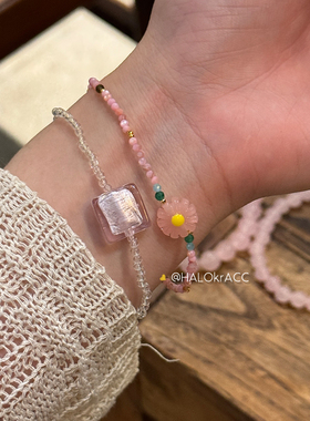 HALOkrACC韩国粉芙蓉串珠手链