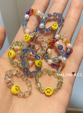 HALOkrACC韩国扁珠笑脸戒指