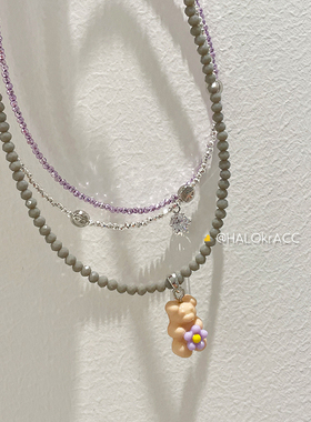 HALOkrACC韩代抱抱花熊项链