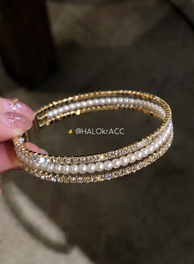 HALOkrACC韩代aespa金玟庭 林娜琏同款钻环珠钻松紧闪烁手镯