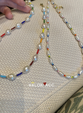 HALOkrACC韩国淡水珍珠彩虹项链