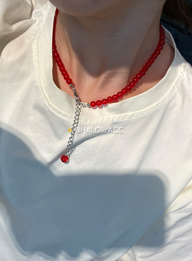 HALOkrACC韩代冰透红珠项链