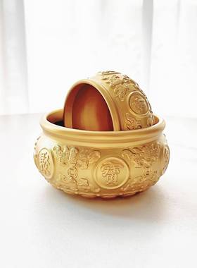 纯黄铜聚宝盆成品摆件大号小号五福聚宝缸米缸招财摆设迷你小元宝