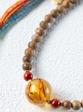 敦煌系沉香项链 6mm奇楠沉香老料扎基拉姆编绳秋冬美拉德花珀南红