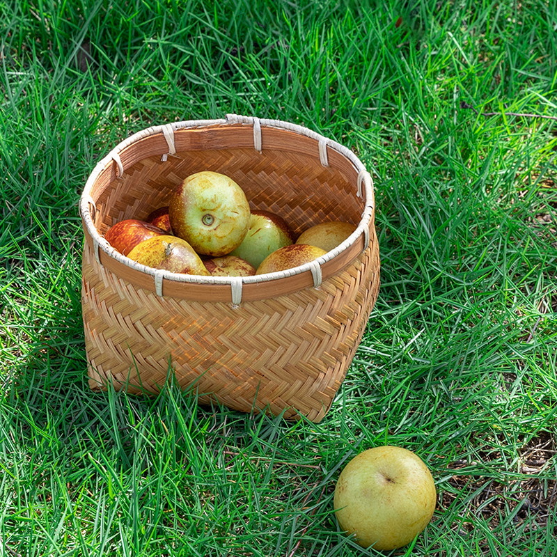 竹编复古篮子手提篮点心盘手工编织桌面零食收纳篮野餐篮竹制品,淘宝优惠券,粉丝福利购,淘宝优惠卷