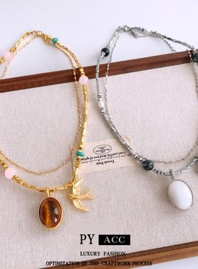 设计感钛中古项链百搭小众项饰vintage钢燕子时尚新中式女毛衣链