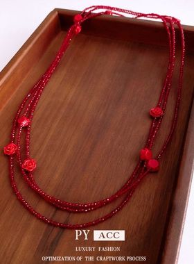 项链复古女新中式设计感玻璃长款