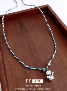 高级感编织手工小鸟串珠简约百搭休闲项链吊坠毛衣链项饰棉绳百搭