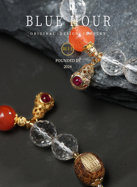 Blue hour新中式天然白水晶沉香手串女款原创设计感轻奢纯银手链