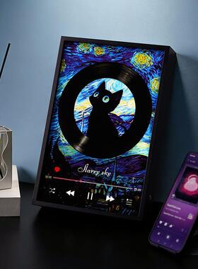 壁画音箱猫咪蓝牙音响相框壁画黑胶画装饰乔迁礼品生日新年周年纪
