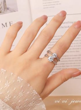 新款高档一克拉两克拉婚戒一对真莫桑钻戒指情侣款对戒婚礼道具