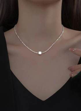 S925纯银项链几何碎银子方块轻奢百搭不规则切割锁骨链小众高级感