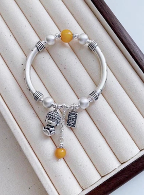 爆款足银999大吉大利弯管手链国风足银宝宝佛流苏手链高颜值首饰