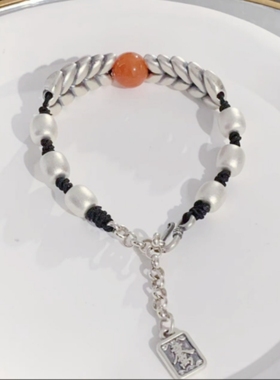 999纯银南红麦穗手链原创设计本命年手串高颜值首饰送朋友礼物