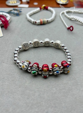 足银999五路财神烤蓝滴胶工艺简约百搭原创设计款春节礼物送朋友