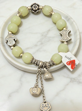 新款纯银莲花和田玉手链原创设计送闺蜜送女友礼物孤品清货