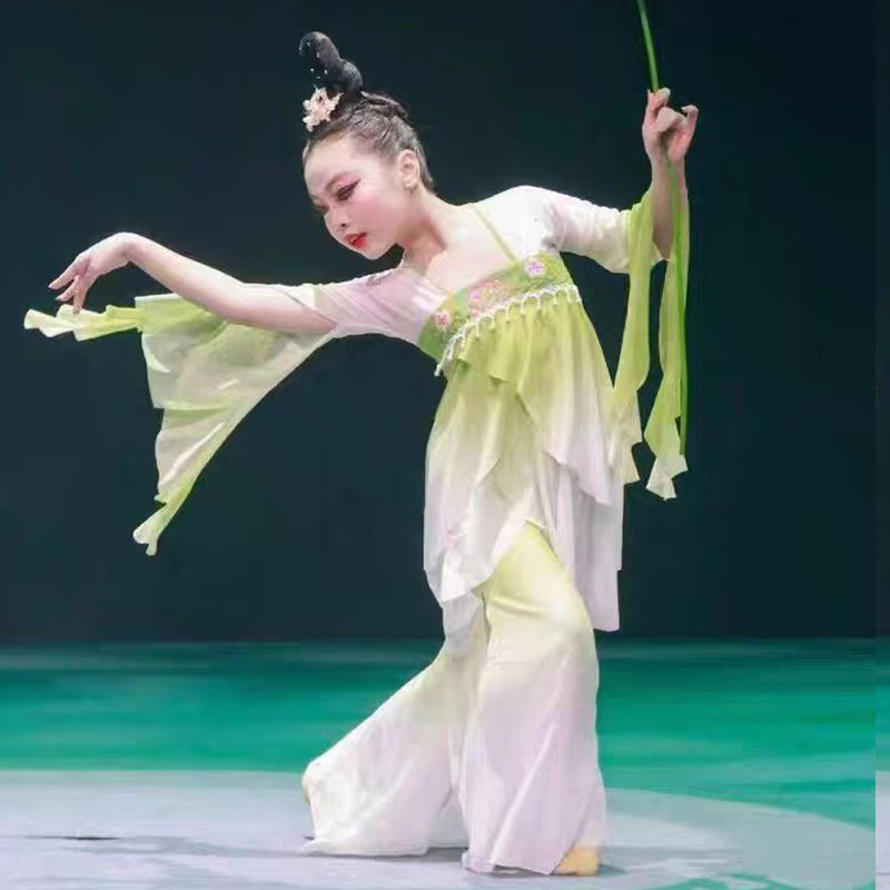 儿童古典舞演出服女江南可采莲舞蹈服荷花小荷叶翩翩道具表演服装,淘宝优惠券,粉丝福利购,淘宝优惠卷