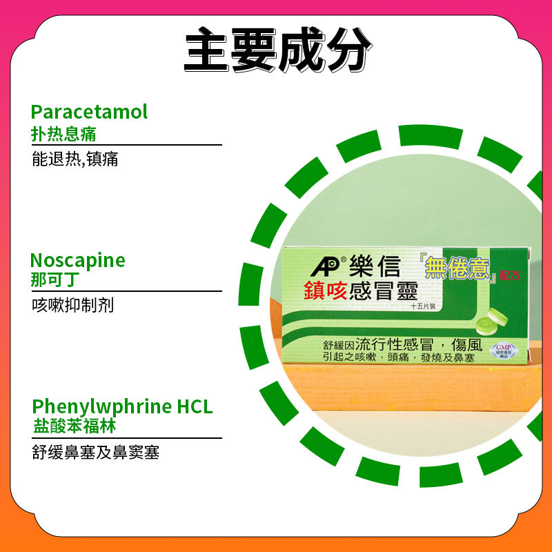 乐信港版进口咳嗽感冒药成年人伤风儿童鼻塞头疼发烧头痛药感冒灵