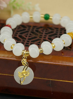 中国风仿白玉算盘珠手串女生甜美个性古风手链B饰品配饰义乌手饰