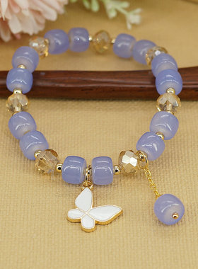 女生画釉蝴蝶森系弹力绳手链