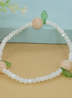 新款夏日花园清新ins风少女水晶手工串珠手链弹力小叶可爱手环