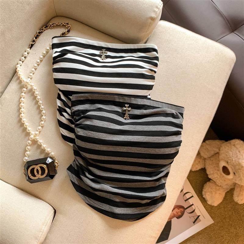 甜辣妹撞色条纹抹胸背心女夏款外穿胸垫一体裹胸纯欲卡腰无袖上衣,淘宝优惠券,粉丝福利购,淘宝优惠卷