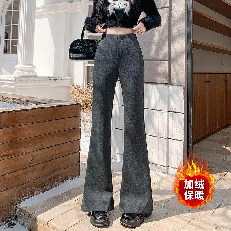 灰色加绒加厚羊绒微喇西装裤女秋冬高腰窄版垂感糯米休闲马蹄裤子,淘宝优惠券,粉丝福利购,淘宝优惠卷
