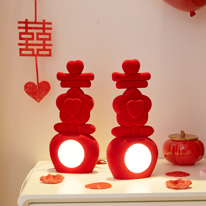 结婚台灯婚房床头灯新娘陪嫁台灯喜字长明灯一对红色喜灯新婚礼物