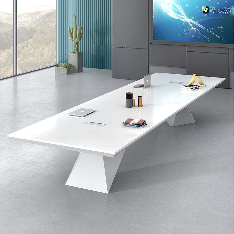 白色烤漆会议桌大型会客长桌时尚简约现代办公室家具洽谈桌椅组合