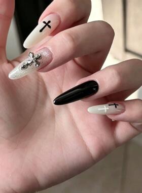 甜酷辣妹美甲十字架暗黑十字穿戴甲轻奢显白贴片猫眼级感纯手工