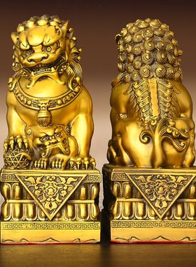 速发黄铜狮子摆件纯家宫门狮雄狮中式工艺品铜居客装玄关厅饰