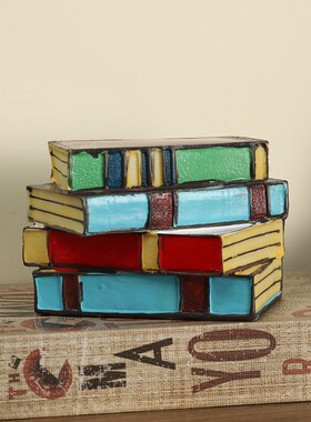 速发复古彩桌书形装饰氛围灯卧室床头眠睡灯书房绘面创意摆件生日