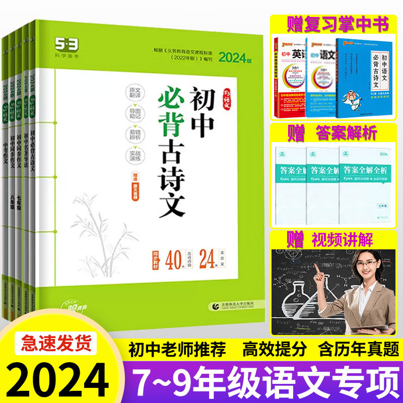 2024版53语文七八九年级现代文阅读+古诗文阅读同步作文 五三初一二三人教版部编版阅读理解专项训练