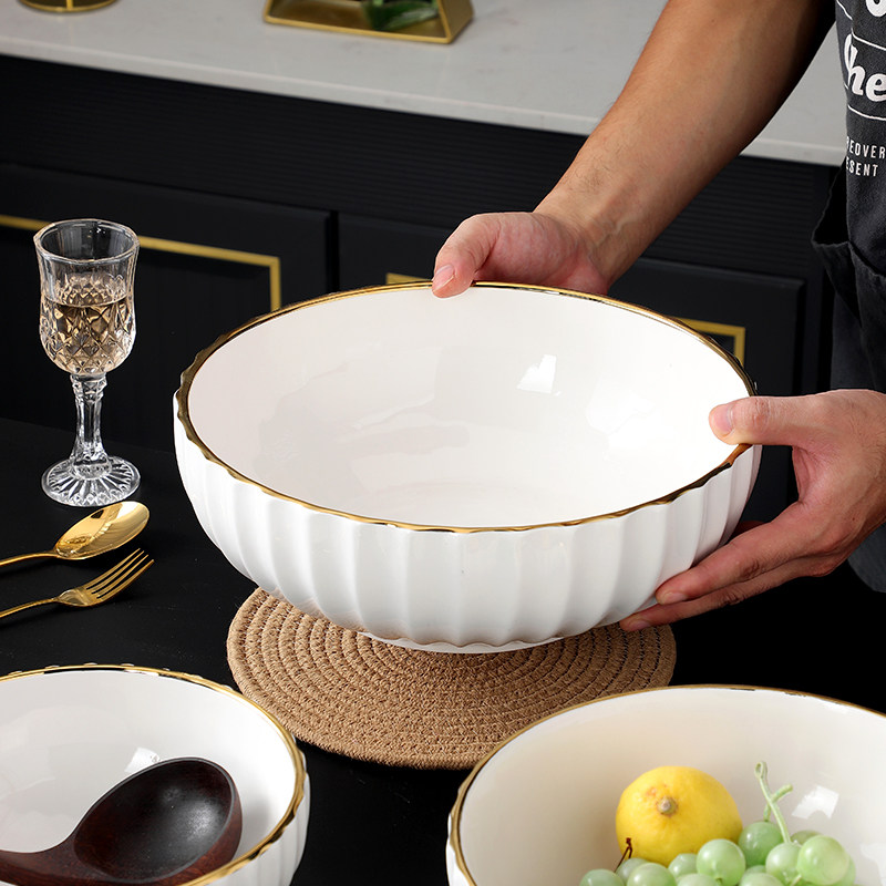 金边陶瓷创意酸菜鱼碗大盆大码面碗餐具陶瓷大碗特大号汤盆大汤碗