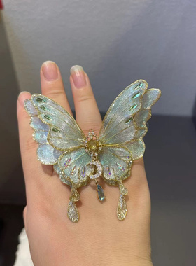 茉莉绿原创手工掐丝蝴蝶戒指支持定制胸针发夹项链饰品汉服风首饰