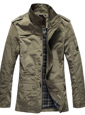 男士纯色修身立领夹克外套