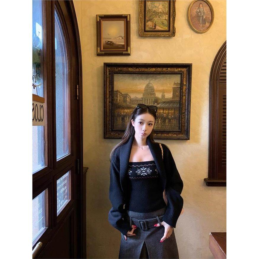 费尔岛坎肩毛衣外套女秋冬短款开衫上衣针织抹胸吊带背心两件套装,淘宝优惠券,粉丝福利购,淘宝优惠卷