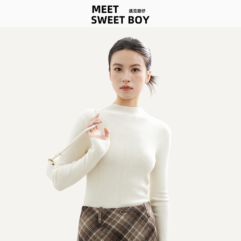 【所有女生直播间】MEET SWEETBOY 含羊毛针织打底衫内搭毛衣 - 图1