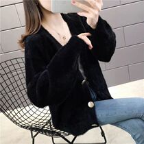 Thickened Spring Autumn New Korean Version Outside Wearing Knit Cardiovert Jacket Sweater Woman Short loose Exterior Lap