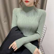 Autumn Winter new fashion womens dress Long sleeves Knitted Sweater Semi-High Neckline Undershirt Pure color Skinder 100 lap blouses