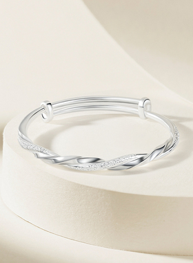 周六福莫比乌斯银手镯s999银实心镯子优雅气质圣诞礼物