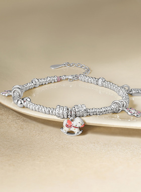 周六福碎银子萌马手链女萌马星尘手串手饰S925银圣诞礼物送女友