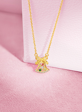 周六福圣诞铃项链女铃铃雪颂链坠S925银轻奢小众圣诞礼物送女友