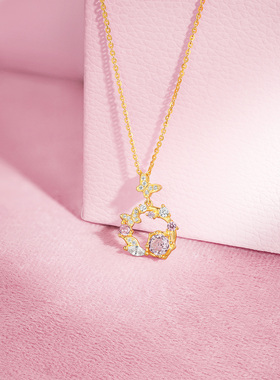 周六福蝴蝶结项链女蝶栖紫苑链坠S925银轻奢小众送女友节日礼物