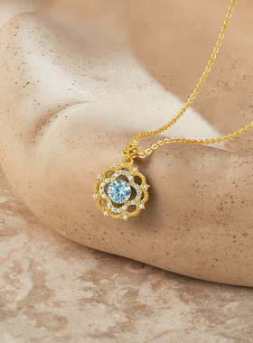 周六福蔚蓝星环项链女S925银链坠时尚百搭黄金色送女友节日礼物