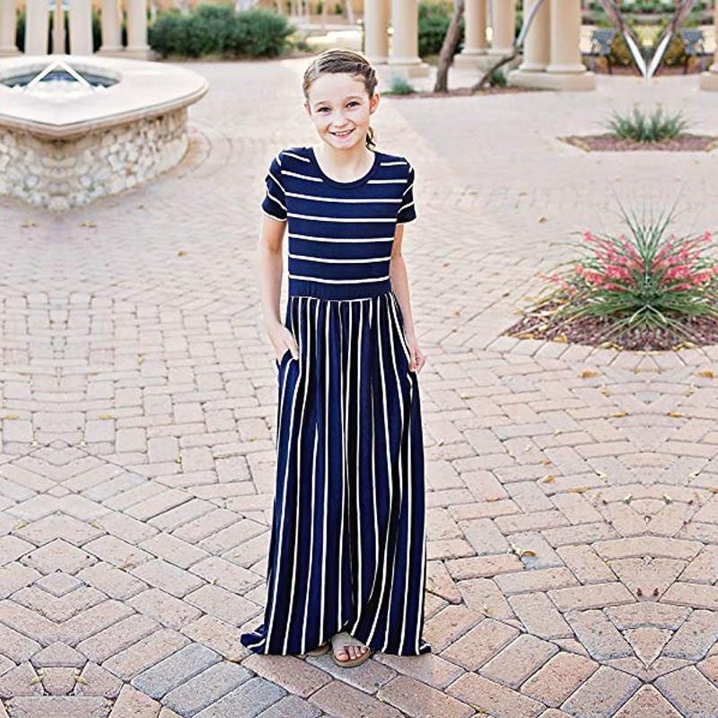 Striped children's dress short sleeved medium to large c - 图0