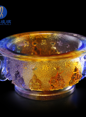 琉璃五路财神聚宝盆招财摆件