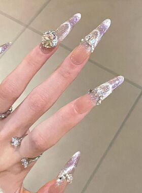 纯手工儿童穿戴甲女童美甲纯手工美甲穿戴甲法式彩虹人鱼糖果美甲