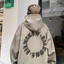 Teenager weighs in suede American oversize oversize with cap sports shirt male couple Tide Cards Autumn Winter Students